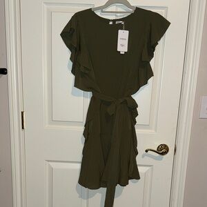 Joteisy Olive Ruffle Tie-Waist Dress
